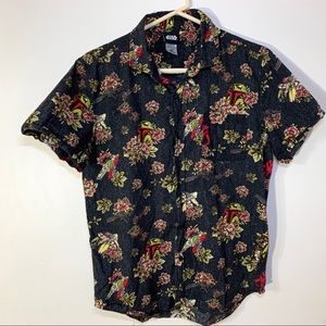 Star Wars Boba Fett Floral Button Up Shirt Mens S